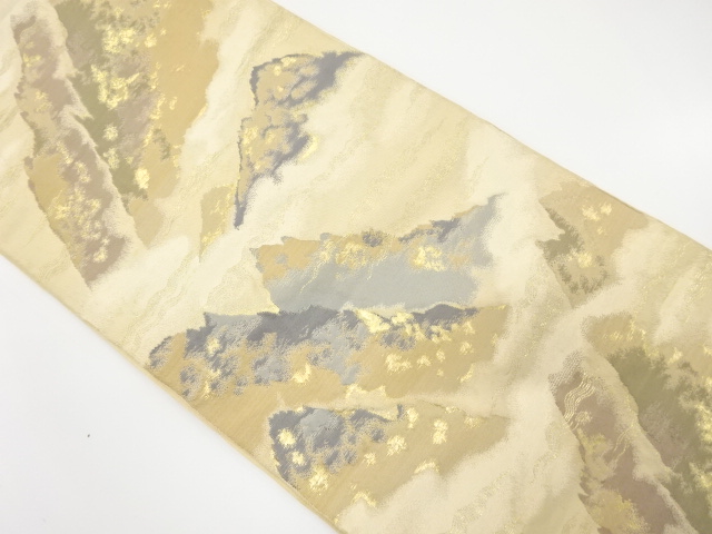 JAPANESE KIMONO / ANTIQUE FUKURO OBI / SILK / WOVEN DISTANT MOUNTAINS / BY HATTORI ORIMONO